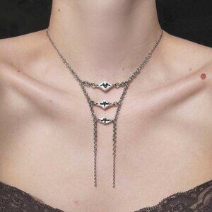 Unique gothic vertebrae silver rosary necklace with a small silver chain